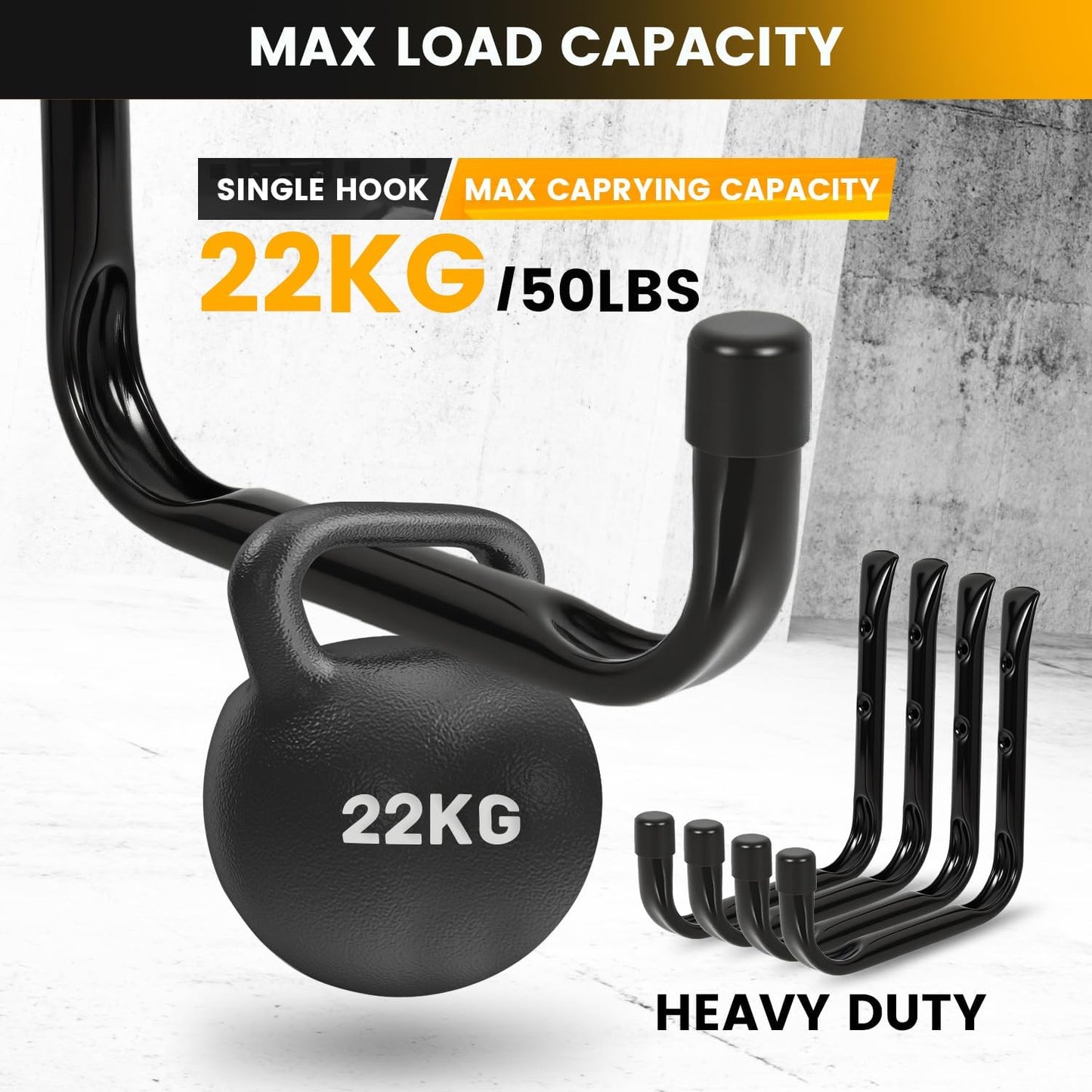 8-Pack Heavy Duty Garage Hooks for Hanging 50 lbs, 8” & 3.5” J Utility Hooks for Garage, Large Metal,Heavy Duty, Black