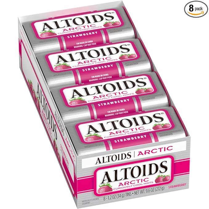 ALTOIDS Arctic Strawberry Breath Mints Hard Candy Bulk, 1.2 oz Tin (Pack of 8)