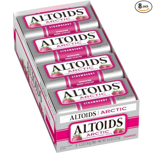 ALTOIDS Arctic Strawberry Breath Mints Hard Candy Bulk, 1.2 oz Tin (Pack of 8)