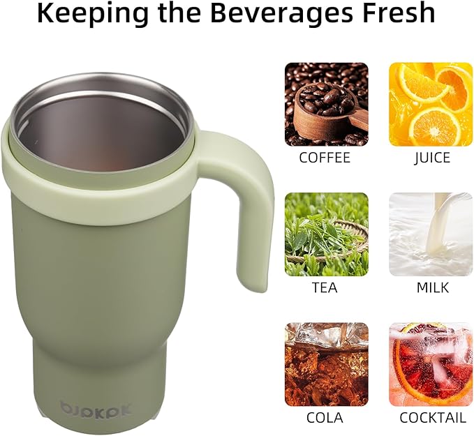 BJPKPK 18 OZ Insulated Travel Tumbler with Handle and Straw, Stainless Steel Water Bottle, Double Wall Vacuum Insulated Mug, for Work, Car, Travel, Forest Green