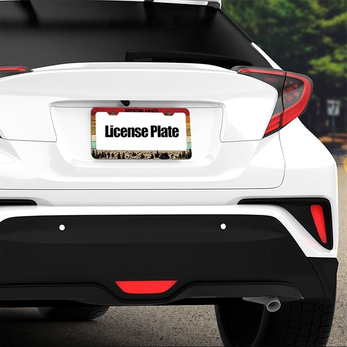 2PCS Adventure Awaits License Plate Frames Colorful Camping License Plate Cover for Personalized Car Decoration