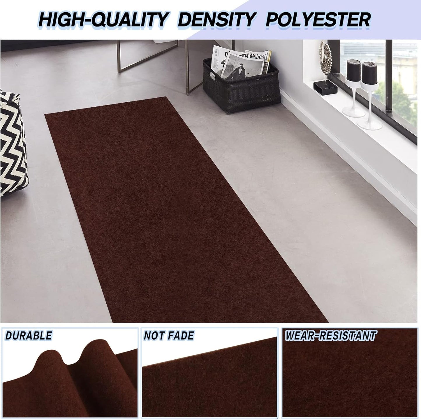 Custom Size Backed Non-Slip Area Rugs Runner, Easy Clean, Waterproof Runner Rugs for Hallway Entryway, Kitchen, Laundry, 3FT x 82FT, Brown