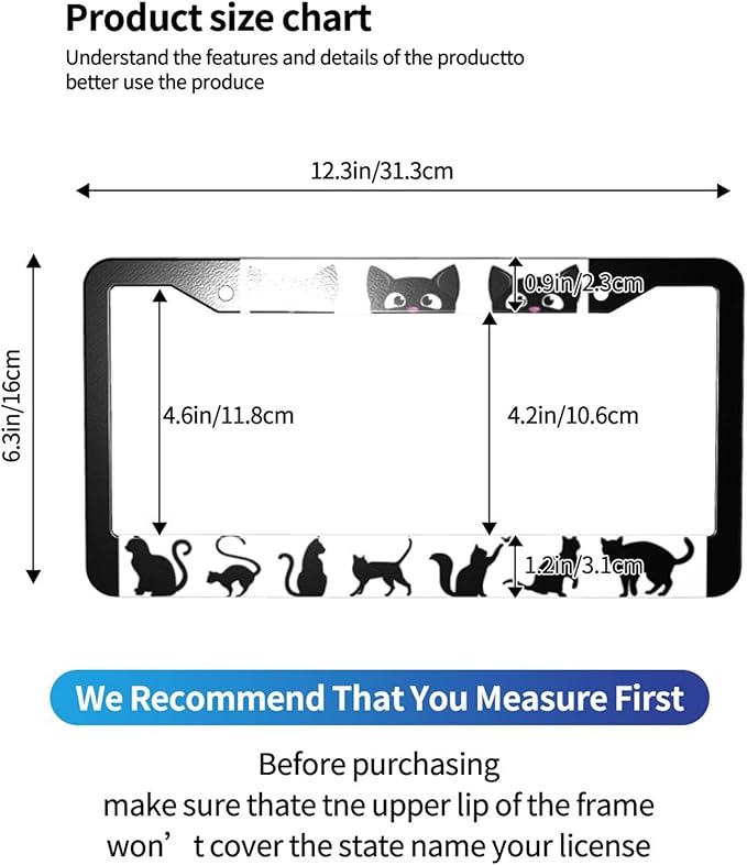 Cat License Plate Frame - 1 Pack Aluminum Metal License Plates Black Cat License Plate Holder Novelty Auto Car Tag Universal Car Accessories with 2 Holes
