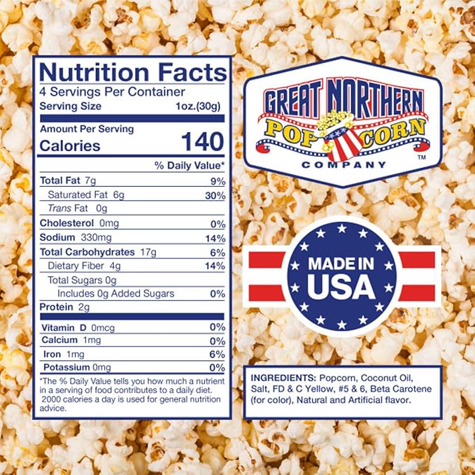 4oz Popcorn Machine Popcorn Packets - Pre-Measured, Movie Theater Style, All in One Gourmet Pop Corn Kernels for Popping with Butter Flavored Salt and Oil by Great Northern Popcorn (40 Case)