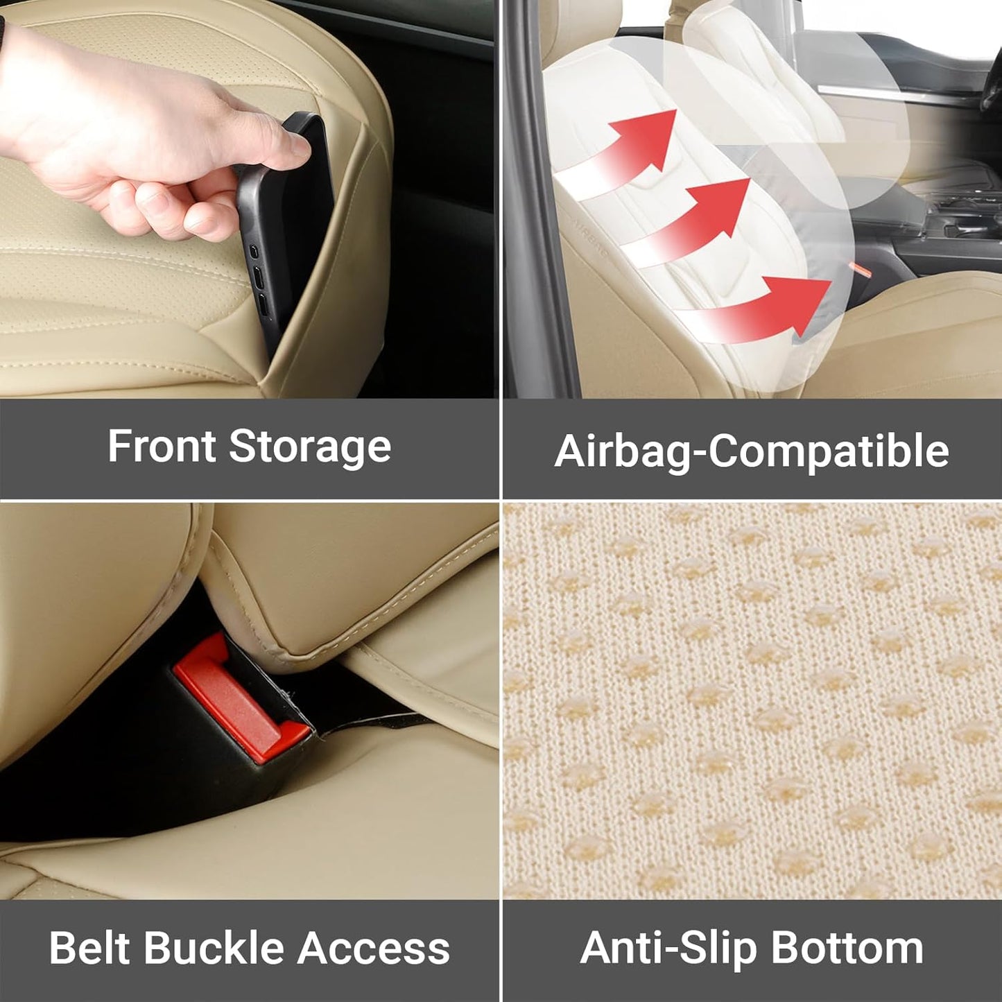 Coverland Custom Car Seat Covers Compatible with Sierra 2500HD, Silverado 2500HD - Premium Leather Non-Slip Waterproof Cover Custom Interior Protector Full Set-Beige [See Size Chart-Size X117]