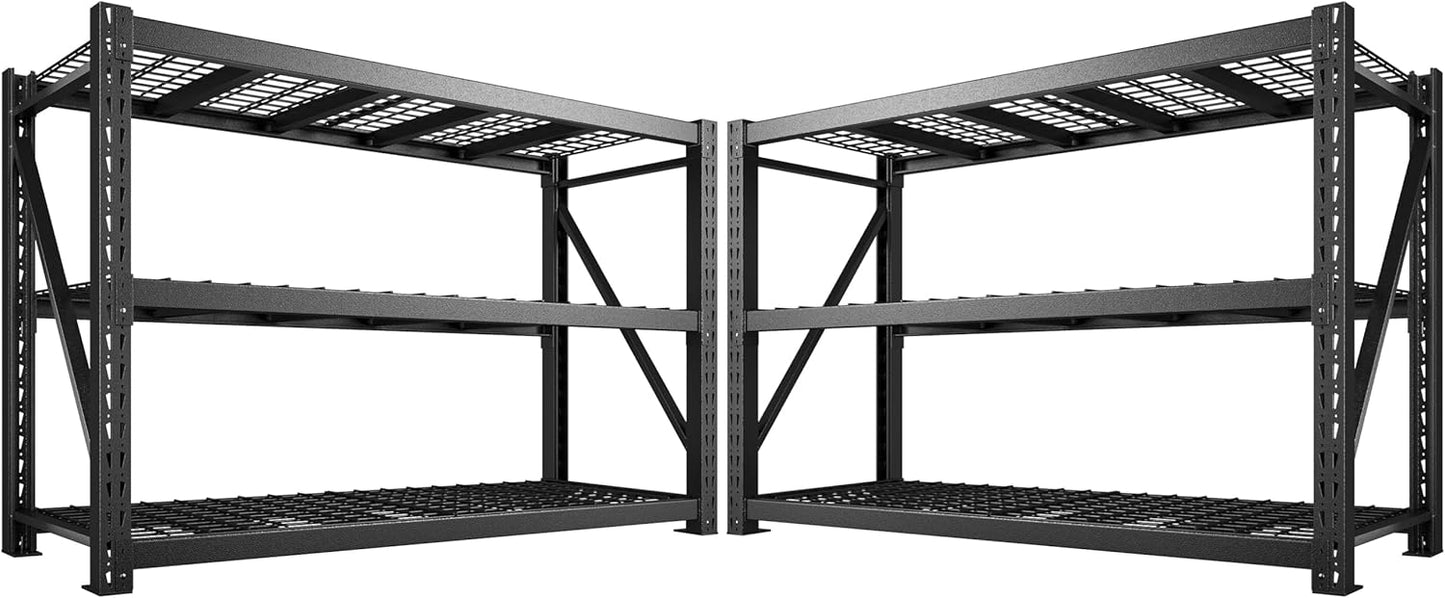 Bepatio 77" W Garage Shelving Heavy Duty, Ultra Wide Storage Shelves 3 Tier Metal Shelving Unit Adjustable Utility Shelves for Garage, Basement, Warehouse, Black 77" W*23.7" D*66”H, 2 PCS