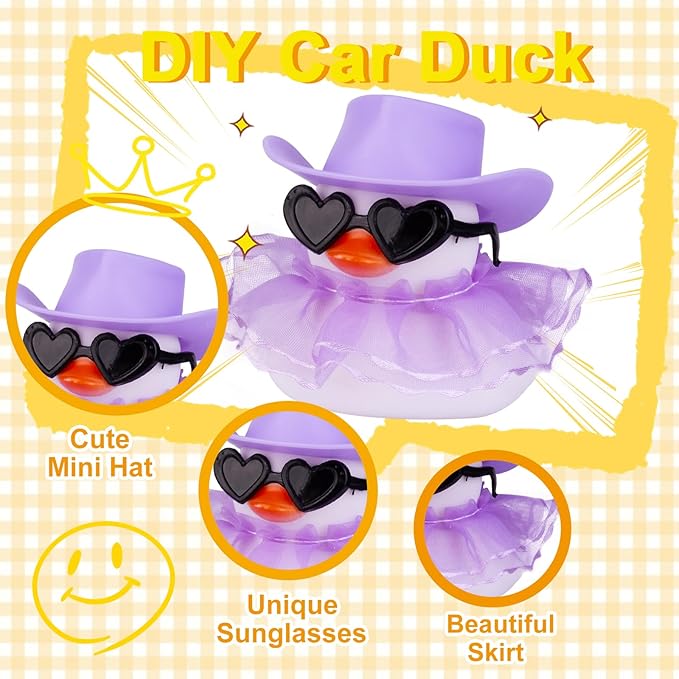 Car Rubber Duck Ornament Cute Duck Car Dashboard Decoration Accessories with Mini Hat Sunglasses and Skirt for Car Dashboard Decoration Accessories(C3)