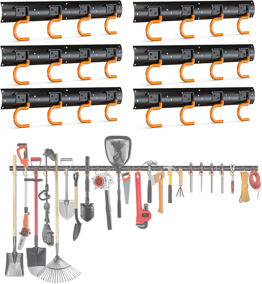 3-H 6×16" All Metal Garden Tool Organizer Wall Mount, Broom Holder Wall Mount for Garage, Shed, Garden, Basement Hanging and Organizing Rake, Mop, Shovel, Hose (6Pack)