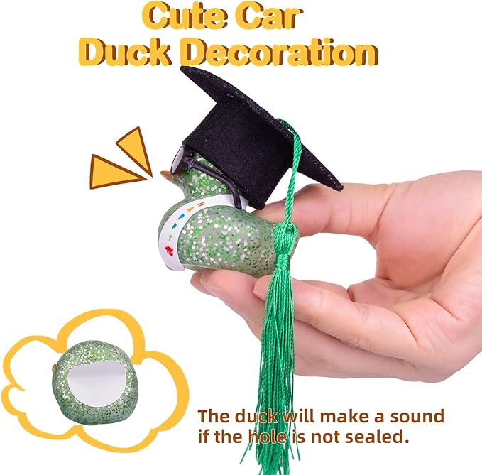 Graduation Rubber Duck Car Ornaments, Duck Car Dashboard Decorations for Graduation Gift with Mini Sunglasses Graduate Hat and Sash(G4)