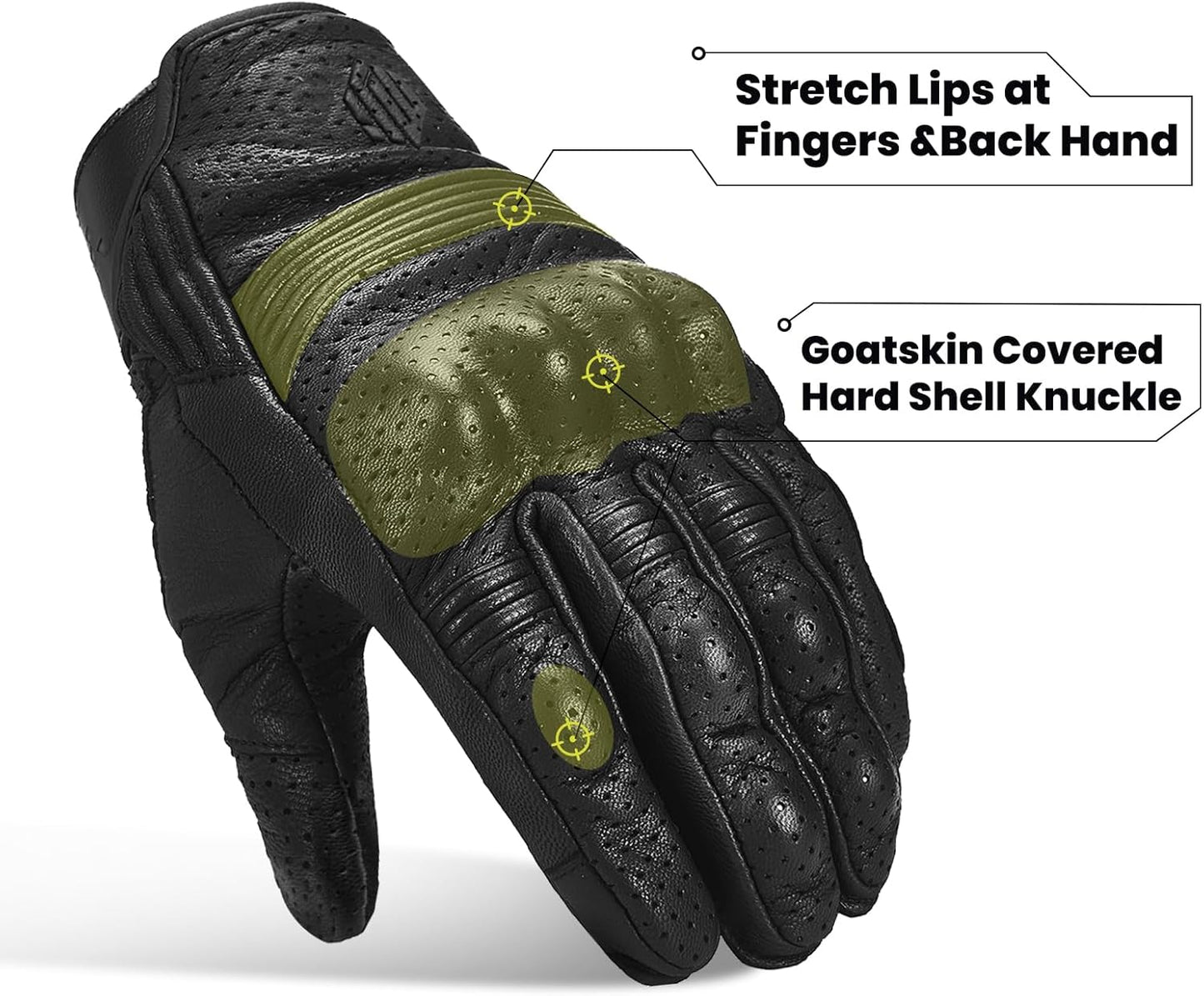 ILM Goatskin Leather Motorcycle Motorbike Powersports Racing Gloves Touchscreen for Men and Women Model DN01(M, Black Perforated)