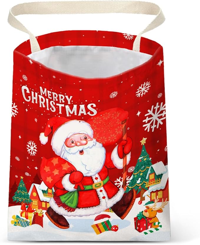 IRADA Car Trash Bag Hanging No Snap Small Garbage Bag for Car Back Seat Cute Printed One-Handed Strap Trash Bags Car Accessories-Xmas Decor Christmas Santa Claus Car Trash Bags