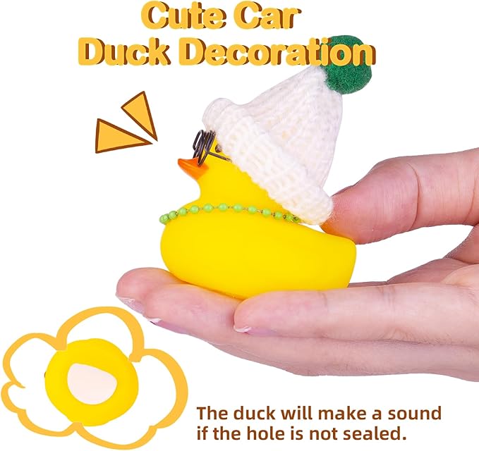 Car Rubber Duck Ornament Winter Duck Car Dashboard Decoration with Mini Beanie Hat Glasses and Scarf (E3)
