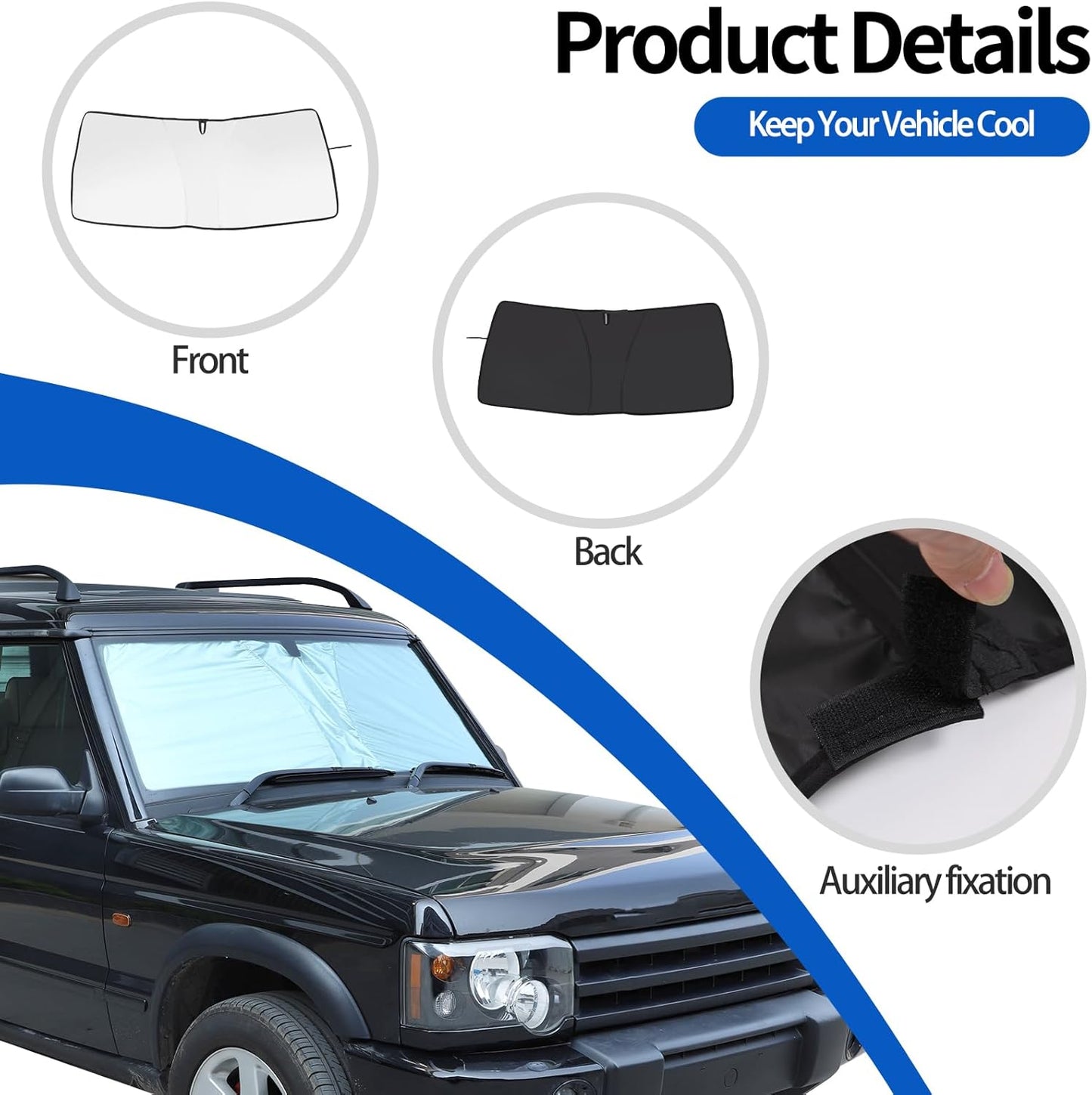 Windshield Sunshade Fit for Land Rover Discovery 2 LR2 1998-2003, Folding Car Sun Shade for Front Window, Auto Sun Protection Visors Blocks UV Rays and Keeps Vehicle Cool