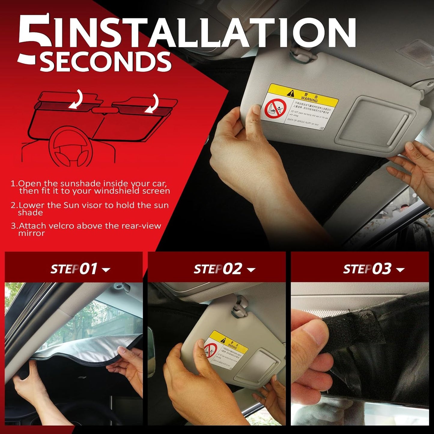 KAYZT Windshield Sun Shade for 2014-2019 Toyota Highlander SUV Foldable Sunshade Front Window Custom Fit Car Accessories