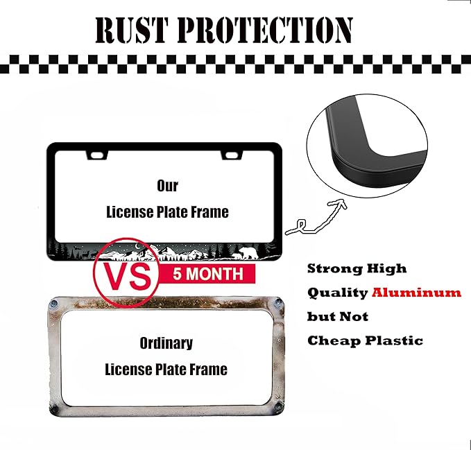 Bear Moose License Plate Frame - Forest Wildlife Car Tag Frames Wild Animal Auto Plates Tags Mountains Night Trees Printed 2 Holes with Screws for Women Men