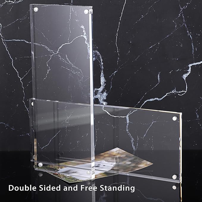 JUXYES Clear Acrylic Business License Frame Magnetic License Certificate Display Frame, Acrylic Sandwich Frames Frameless Panoramic Picture Frame Tabletop Magnetic Frames for Business License, 4x10
