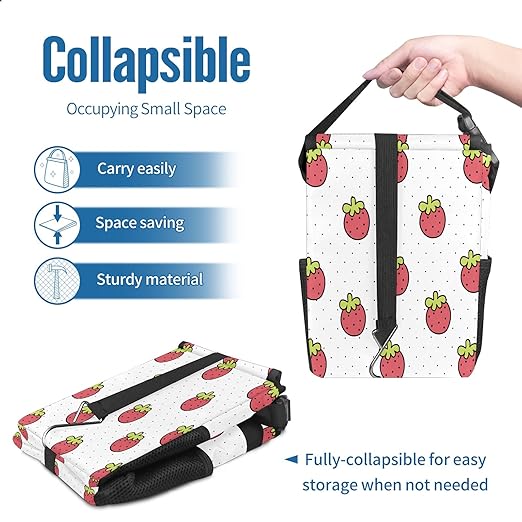 Car Trash Can Lovely Strawberry Auto Garbage Bag Car Trash Can with Lid Leak-Proof Car Storage Bag Garbage Bag Hanging for Headrest Collapsible and Portable with Storage Mesh Pocket