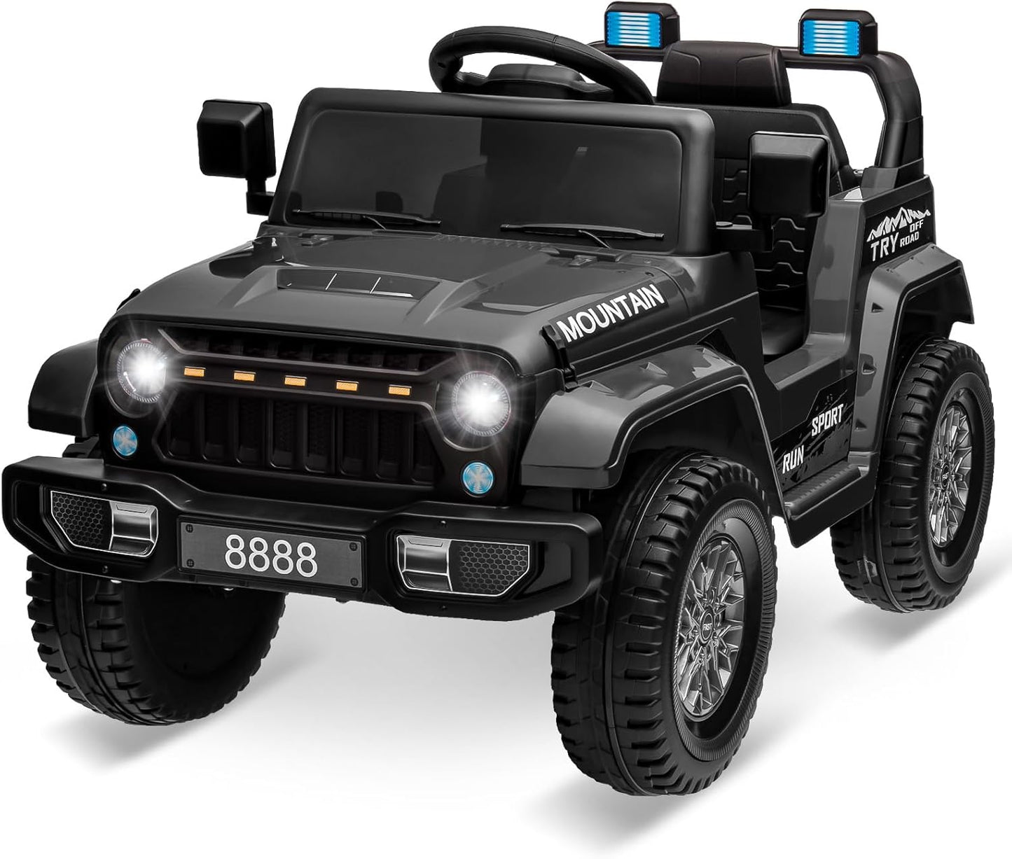 12V Kids Ride on Truck Car, 4 Wheeler Electric Vehicles with Remote Control, Spring Suspension, 3 Speeds, LED Lights, Music, MP3, Battery Powered Ride on Toy Gift for Boys Girls, Black
