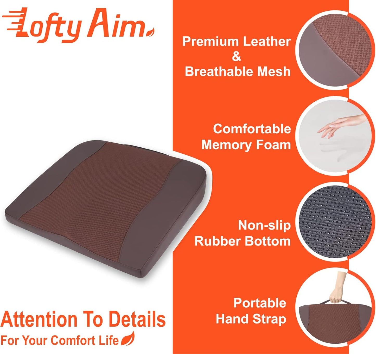 Car Seat Cushion, Comfort Memory Foam Car Cushions for Driving - Sciatica & Lower Back Pain Relief, Driver Seat Pillow for Auto, Office Chair, Wheelchair - Brown
