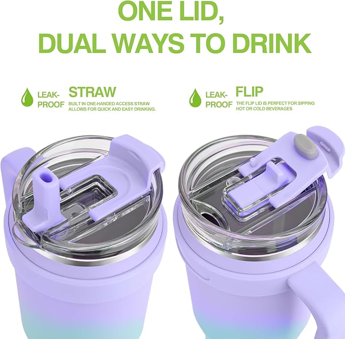Zukro 50 oz Tumbler With Handle And Straw, Leak-proof Closable Flip Straw Lid, Insulated Stainless Steel Water Bottle for Hot & Cold Drinks, Large Travel Mug Fit in Cup Holder, Dishwasher Safe