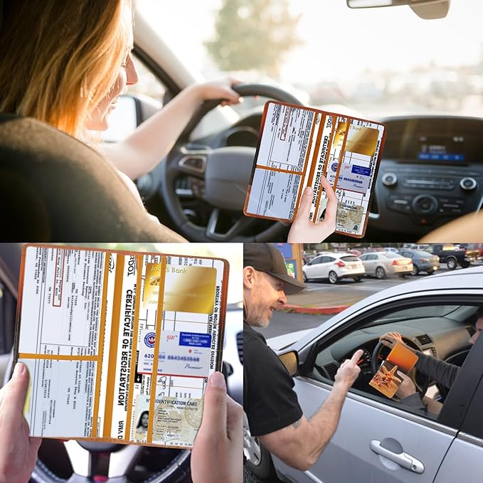 Leather Car Registration and Insurance Card Holder, Car Document Holder for Cards License with Magnetic Shut(Orange)