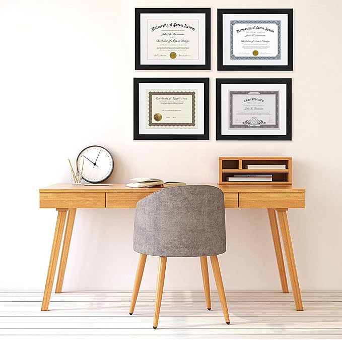 Americanflat 11x14 Diploma Frame with Shatter-Resistant Glass - Set of 4 - Use as 8.5x11 Frame with Mat or Display 11x14 Documents Without Mat - Legacy Collection - Certificate Frames for Wall - Black