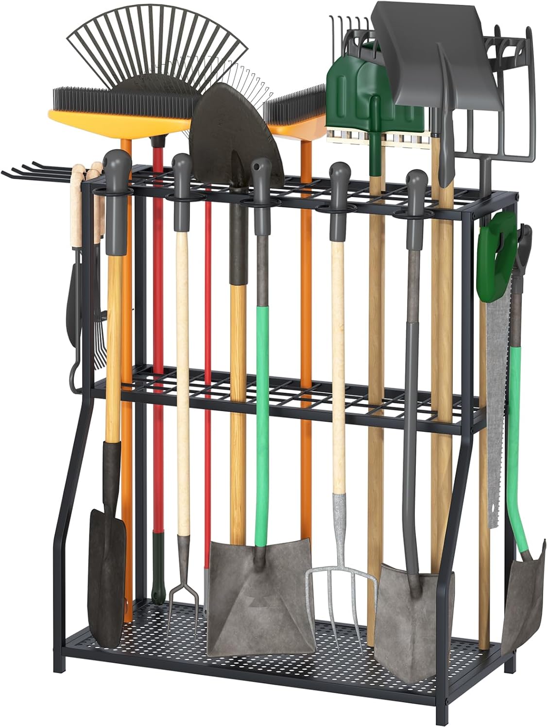 Organizer Yard Tool Storage Rack,Garden Organizer,Steel Yard Tool Racks To Store Long-Handled Tools,Tool Holder For Garden,Shed,Outdoor,Black