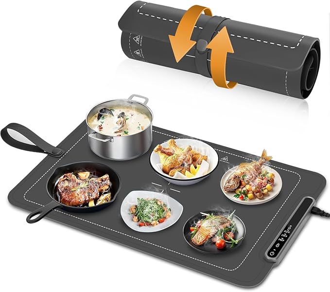 Food Warming Mat,Electric Warming Tray,Versatile Full Surface Heating,Silicone Heating Mat with 3 Temperature Settings and Auto-Off,Food warmer mat for Parties, Buffets Party, Home,Travel