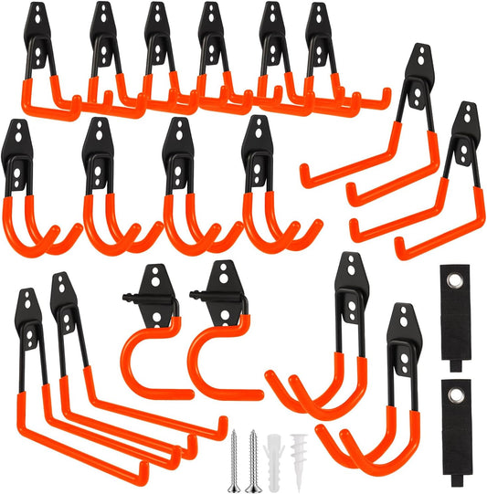 Garage Hook Heavy Duty Wall Storage Hangers, 20 Pack Garage Storage Hooks Steel Tool Orange for Ladders, Ropes, Garden Tools