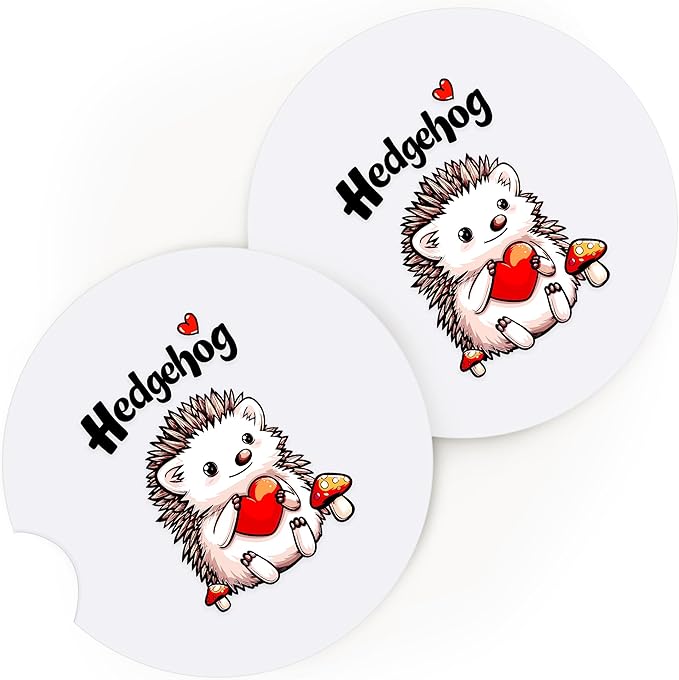 2 Pack Hedgehog Car Cup Holder Coaster, Cute Hedgehog Car Interior Accessories Drink Coaster for Women & Men, Hedgehog Lovers Themed Gifts Stuff Accessories Things Merchandise Items!