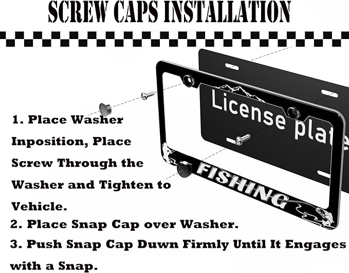 Fishing License Plate Frame Set - Black Thin Front Car Tag Frame 2 Holes for Auto Decorative Gift