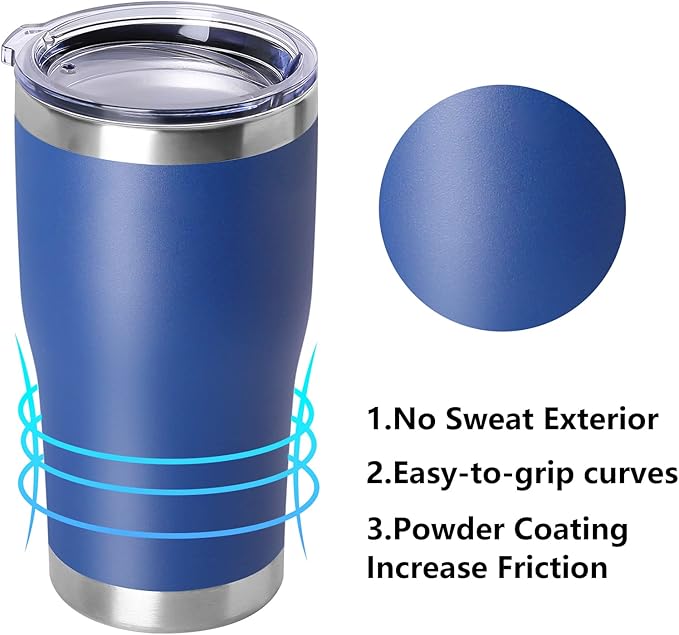 DOMICARE 20oz Tumbler with Lid Stainless Steel Tumblers Bulk, Double Wall Vacuum Insulated Coffee Travel Mug Powder Coated Tumbler, 8 Count (Pack of 1) Dark Blue