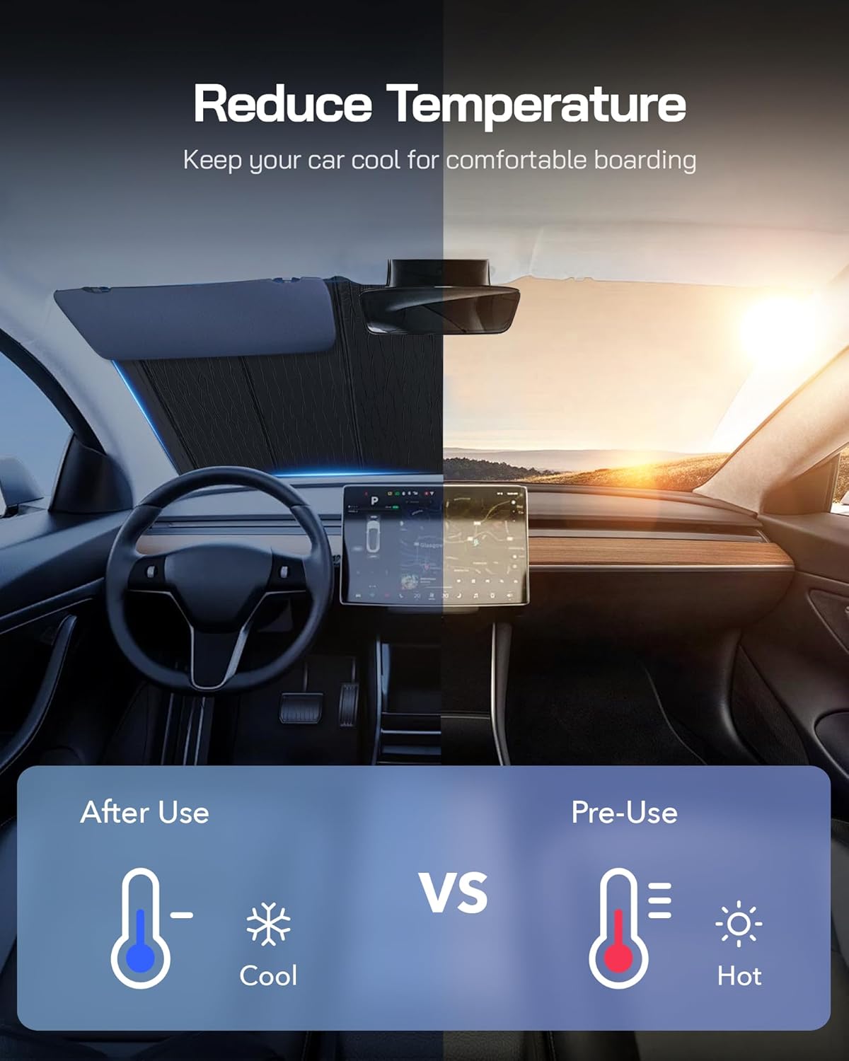 Windshield Sun Shade for Kia Forte 2019-2024,Front Window Sunshade Shield, 2-in-1 Reflective Sun Shade,Silver for Summer, Black for Winter