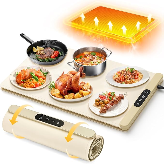 Food Warming Mat,Upgrade Graphene Fast Full-Surface Heating Mat, Electric Warming Tray with 6 Temperature and 6HoursTimer, Portable Rollable Food Warmer Perfect For Parties Buffet and Home Dinners