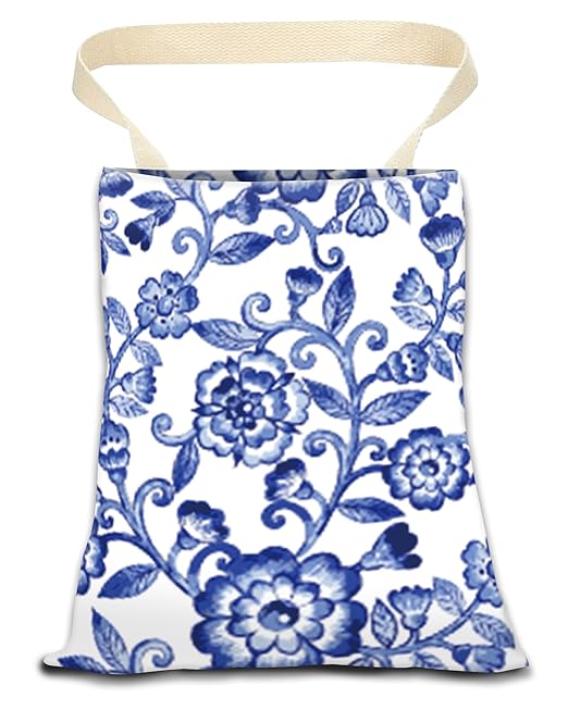 Car Trash Can, Durable Hanging Car Trash Garbage Bag, Cute Automotive Garbage Cans Organizer, Cute Blue Porcelain Floral