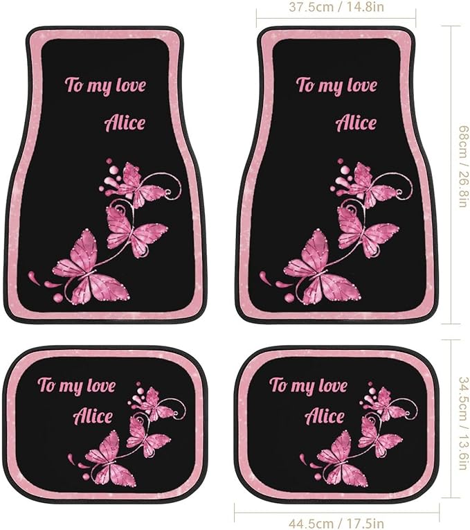 Pink Butterfly Car Floor Mats Car Mats for Women 4 Pieces Custom Universal Car Floor Mats Personalized Car Mats Text Auto Interior All Weather Protection for Car SUV Truck Van Gift