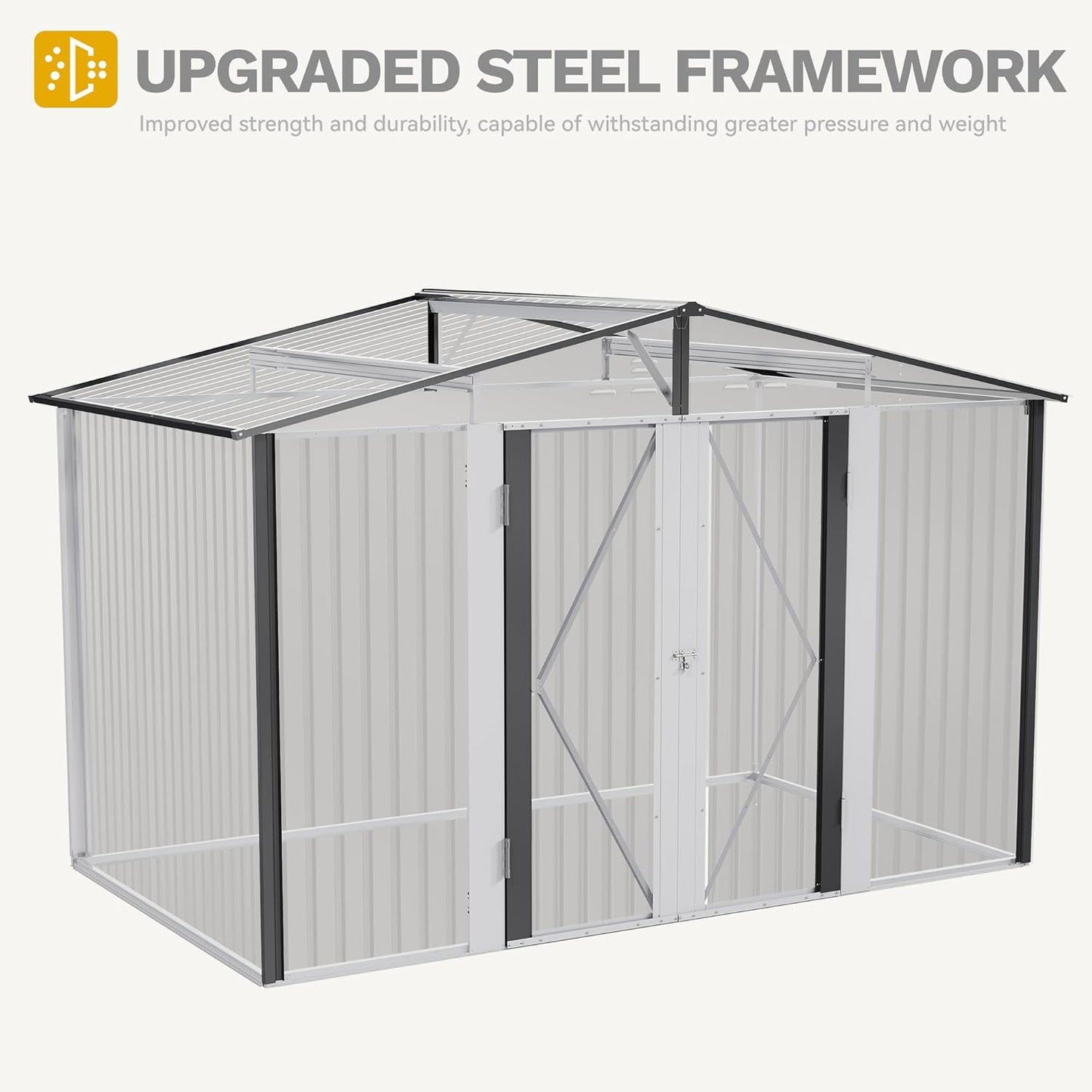 DWVO Storage Shed 9x6 FT for Bicycle Functional Metal Tool Shelter Garden Storage Unit with Airflow Windows, Secure Entry Lock, Water-Resistant Waste Enclosure for Outdoor Patio Garden (Dark Dray)