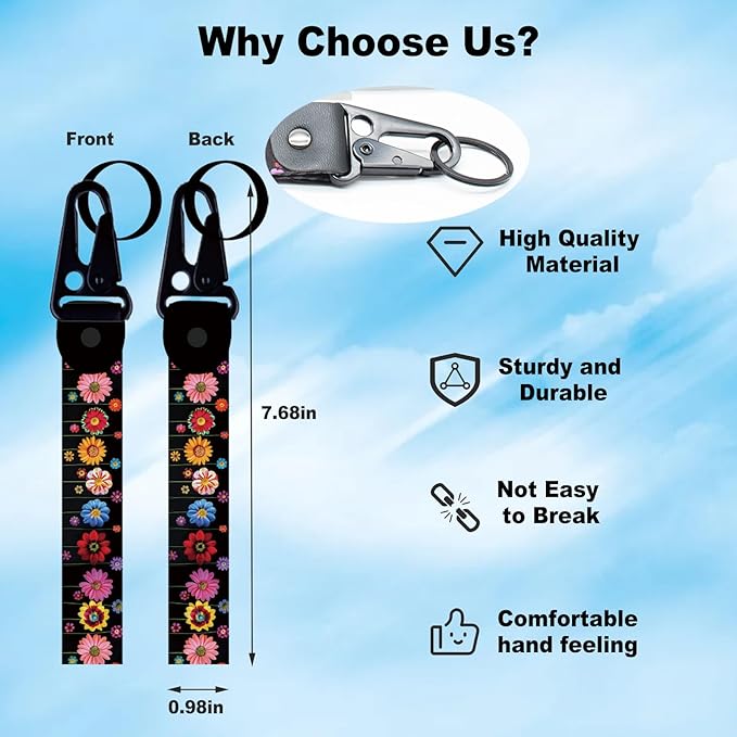 1-Pack Colorful Daisies Floral License Plate Frames for Women Man, 2 Holes Daisy Flower Aluminum License Plate Holder, Floral License Plate Cover fits Vehicles with Keychain Wrist Lanyard