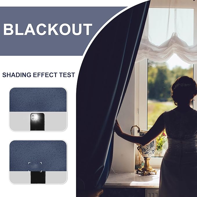 JIUZHEN Blackout Curtains for Bedroom – Thermal Insulated,Noise Reducing Room Darkening Privacy Rod Pocket Drapes for Living Room, Set of 2 Panels with Tiebacks, 42 x 54 inch Long,Dusty Blue