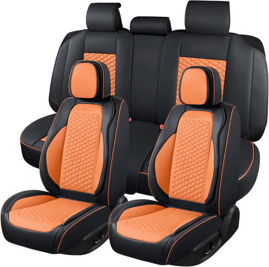 Seat Covers for Cars Full Set, Leather Seat Covers 2 Pack, Breathable Leather Materials, Suitable for SUV/Truck/Sedan/Automotive (Orange, 5 Piece)