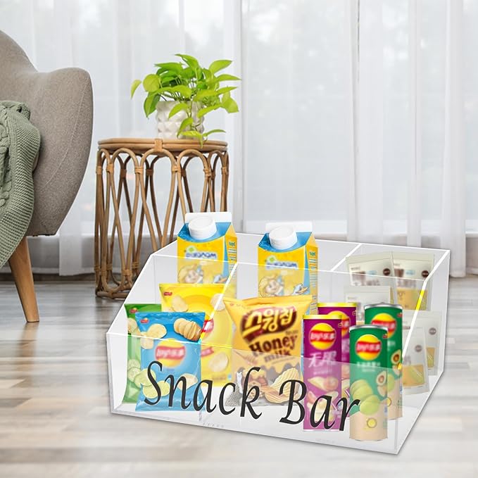 Snack Organizer for Countertop, Acrylic Snack Storage Containers with 4 Compartments - Clear