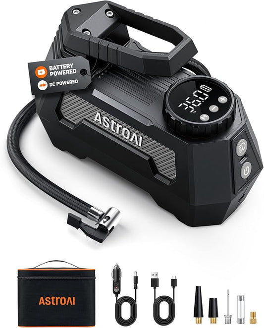 AstroAI H2 Pro Tire Inflator Portable Air Compressor Fully Upgraded Air Pump with DC 12V/Battery Dual Power Supplies Digital Pressure Gauge Fast Inflation Pump for Cars Motorcycles Bikes Balls Gray