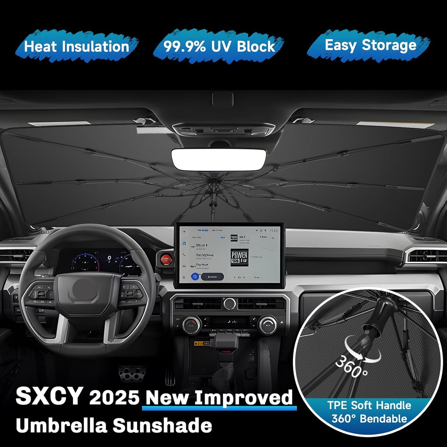 SXCY for 2025 Toyota 4Runner Windshield Umbrella Sunshade [Easier Foldable] for 2025 Toyota 4Runner Accessories 2025 4Runner Sunshade Umbrella 2025 4Runner Windshield Umbrella Shade