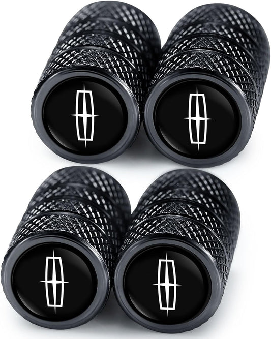 Tire Valve Caps, Valve Stem Caps Fit Lincoln MKC Nautilus Aviator Navigator MKZ Continental, Alloy Car Tire Caps for Corrosion Resistant Leak-Proof Car Accessories, Black