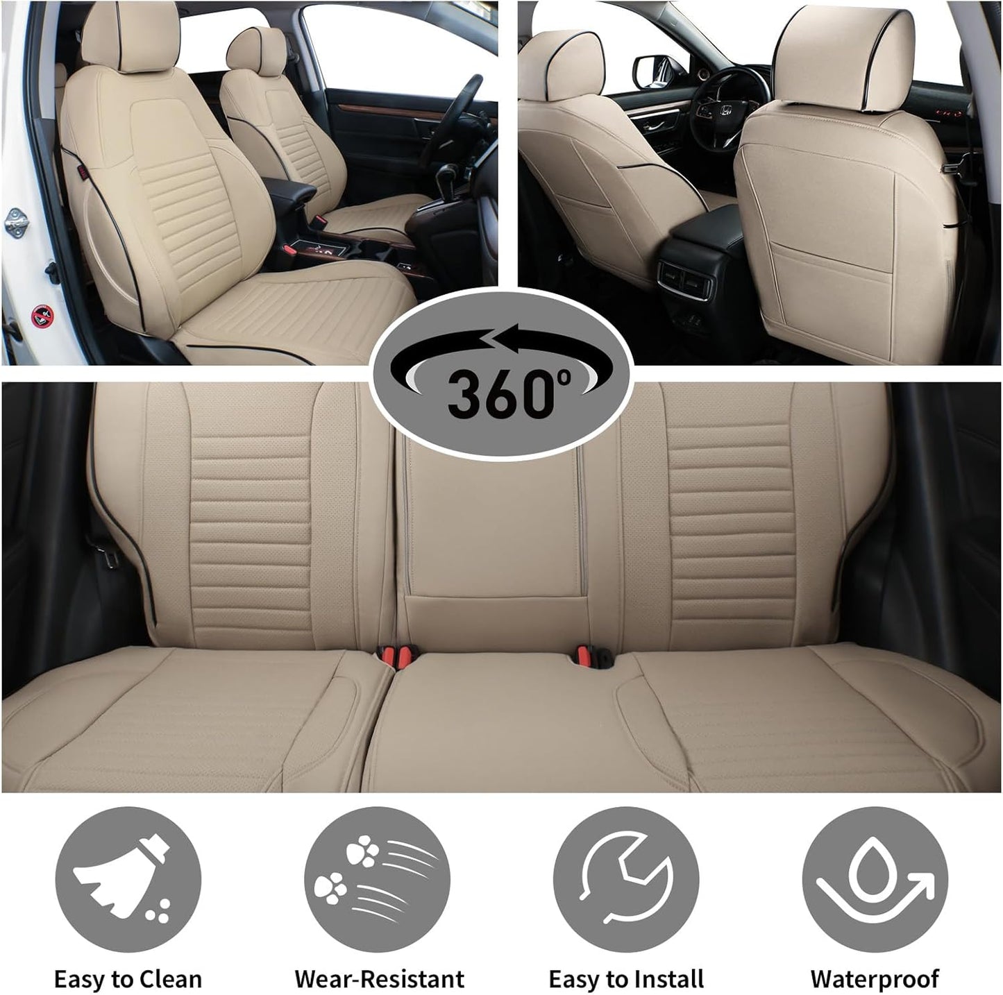 EKR Accord Seat Covers for Cars Honda Accord LX 2018 2019 2020 2021 2022(Rear Row W/Solid Backrest),Leather Seat Covers,Automotive Seat Covers,Car Seat Protector,Leather(Beige)