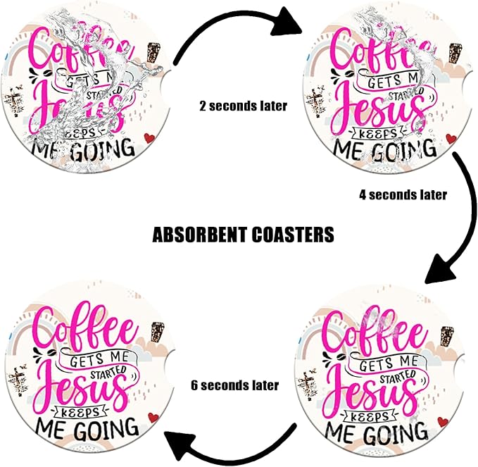 Car Cup Holders Coasters - Funny Coffee Lover Absorbent Ceramic Coaster, Car Coasters for Cup Holders, Auto Accessories for Women & Men, Pack of 2