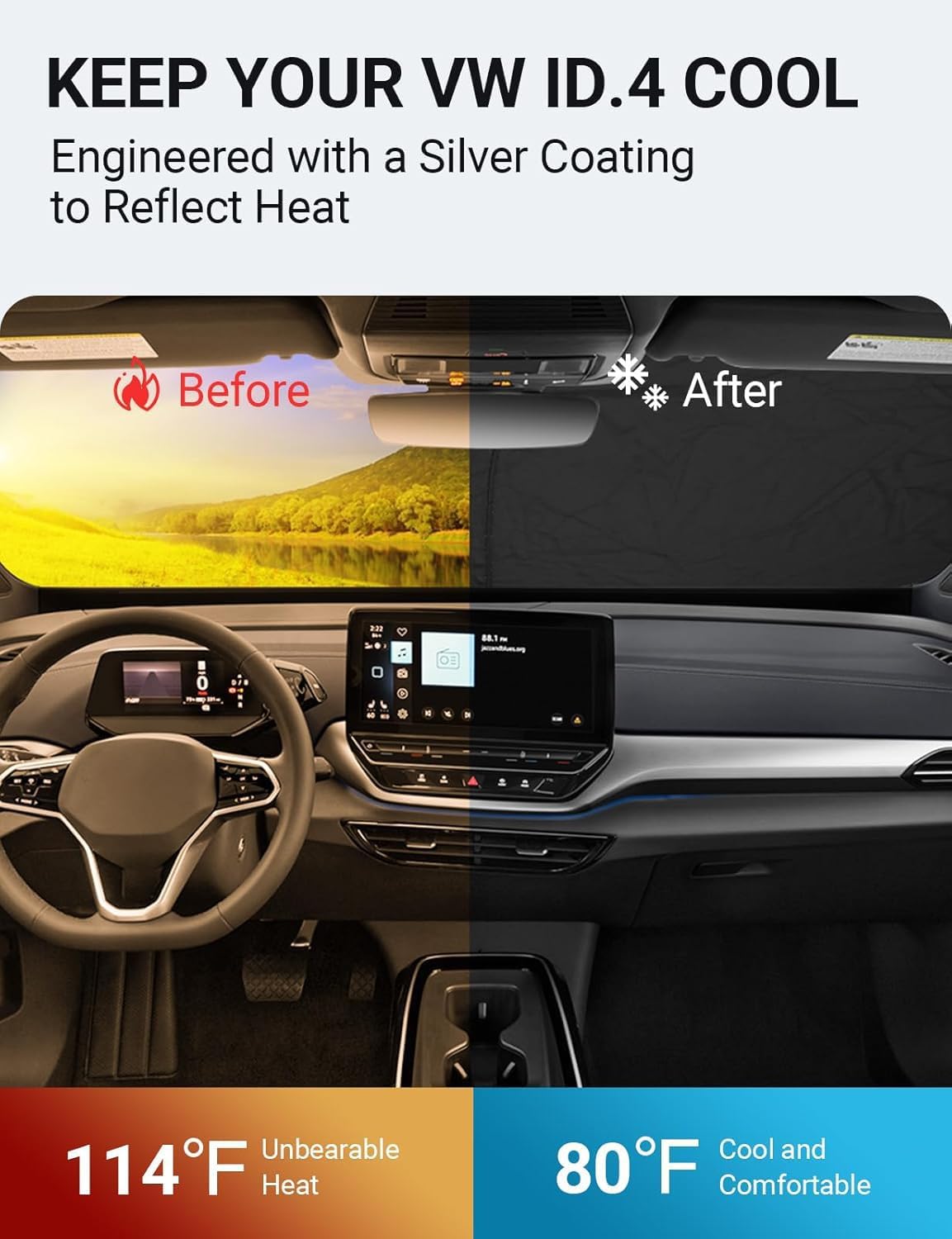 Proadsy for Volkswagen VW ID.4 2021-2025 Windshield Sun Shade 4-Layer Foldable Front Sunshade Protector Sun Visor Blocks UV Rays Keep Car Cooler