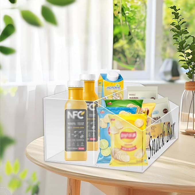 Snack Organizer for Countertop, Acrylic Snack Storage Containers with 4 Compartments - Clear