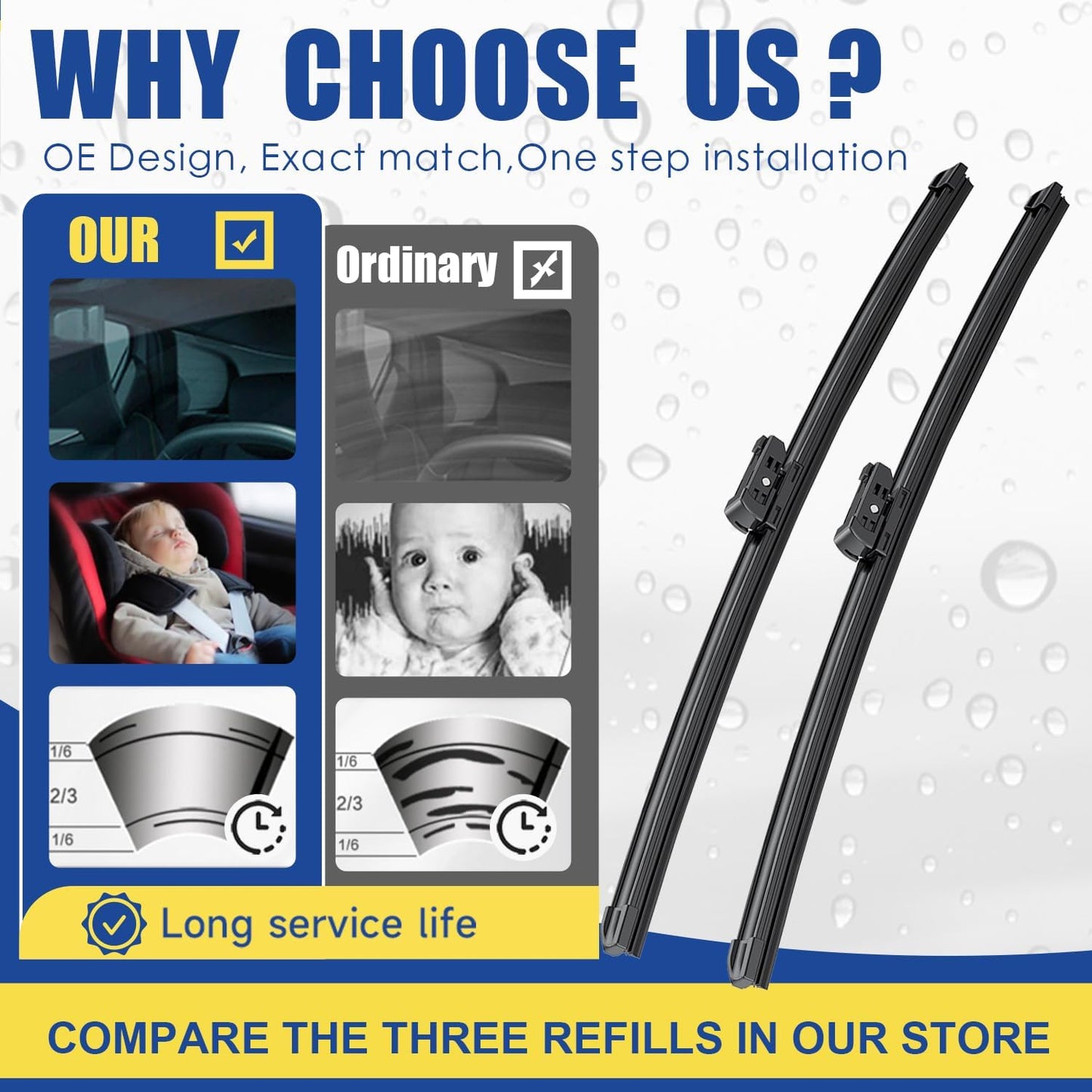 Wipers Factory Replacement for MBZ S CL Class 2007-2014 W221 W216 C216 Original Equipment Replacement Windshield Wiper Blade Set- 27"+27" (Set of 2) Side Lock