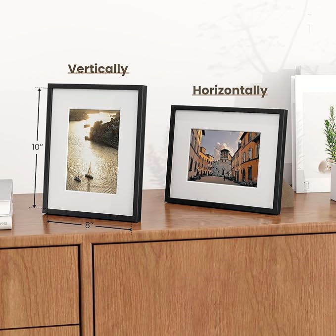 Heimlove 8x10 Aluminum Picture Frame, Metal photo Frame with Tempered Glass 5x7 with Mat or 8 x 10 Without Mat Wall Mounting Horizontally or Vertically,Poster Frame - 1 Pack - Black